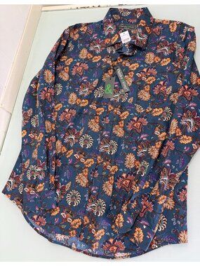 New Paisley & Gray Shirt Mens XL 18 Slim Fit Floral Stretch Long Sleeve NWT